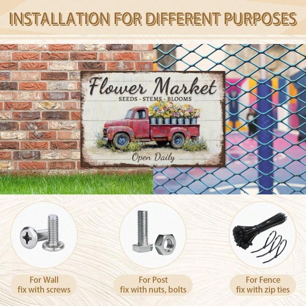 Rustic Floral Market Metal Plaque, Vintage "Open Daily Flower Truck" Decor, Home Art Accent for Gardener & Farmhouse Fans