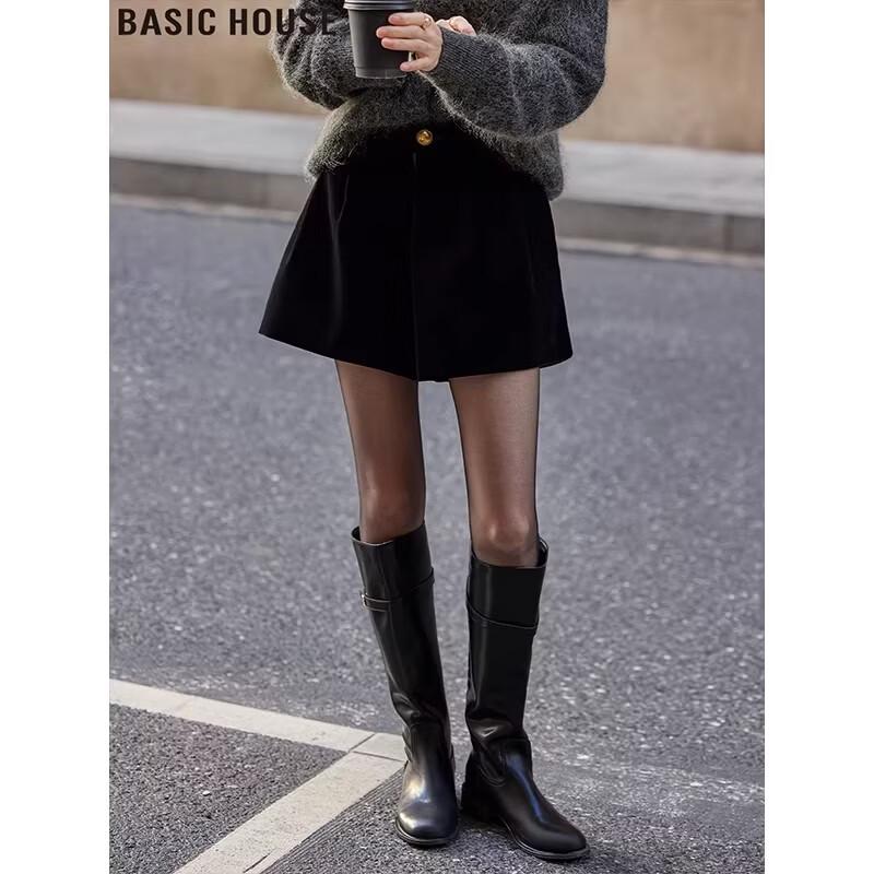 Basic House Women's High-Waist A-Line Wool Blend Shorts