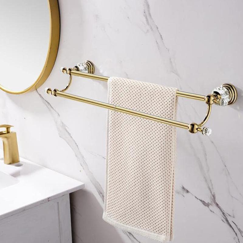 Crystal Chrome Towel Holder Double, Adjustable Gold Towel Bar 13 To 25 Inch, Towel Rack Rail for Bathroom Wall Mounted EL85424D