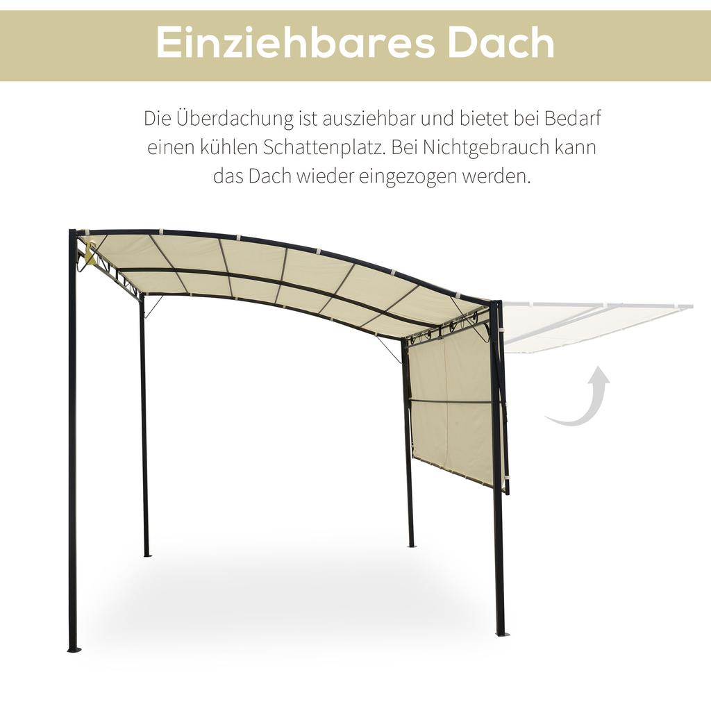 3 X 2.5m Patio Metal Gazebo Door Window Awning Wall Mount Canopy Outdoor Sunshade with Extended Shelter Cream White