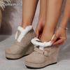 Fashion Metal Buckle Suede Wedge Heel Snow Boots Women Winter Round Toe Super High Heel Ankle Boots Warm Faux Fur Thick Bottom Shoes