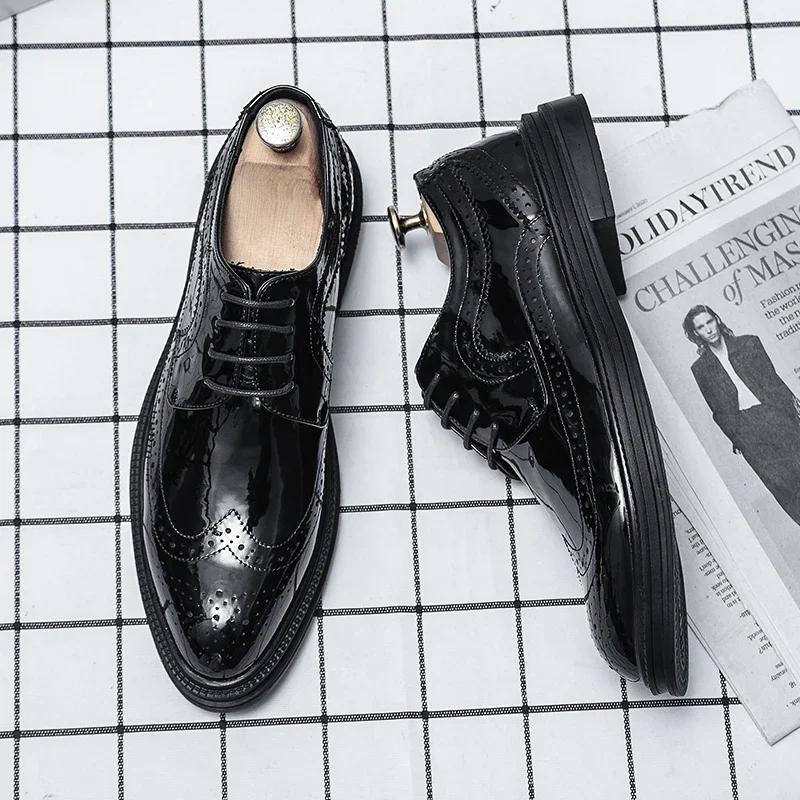 Fashion Luxury Brand Oxford Shoes Thick Soled Formal White Groom's Wedding Leather Shoes Low Heel Lace Up Loafers Pointed Derby Shoes