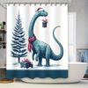 Christmas Dinosaur Shower Curtain, Blue Long Neck Dino in Santa Hat with Gifts, Fun Festive Bathroom Decor for Kids