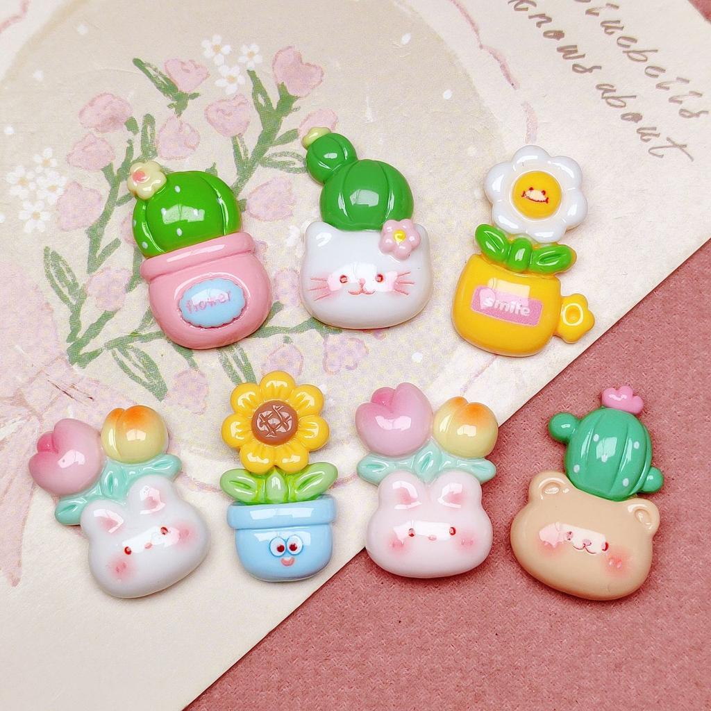 100 Kawaii Cartoon Flower Potted Cactus Cabochon Resin for Jewelry Making DIY Earrings Pendants Accessories Dollhouse Craft Deco