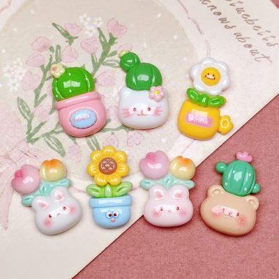 100 Kawaii Cartoon Květiny v květináčích Kaktusová kabošonová pryskyřice na výrobu šperků Náušnice Přívěsky Příslušenství Domeček pro panenky Craft Deco