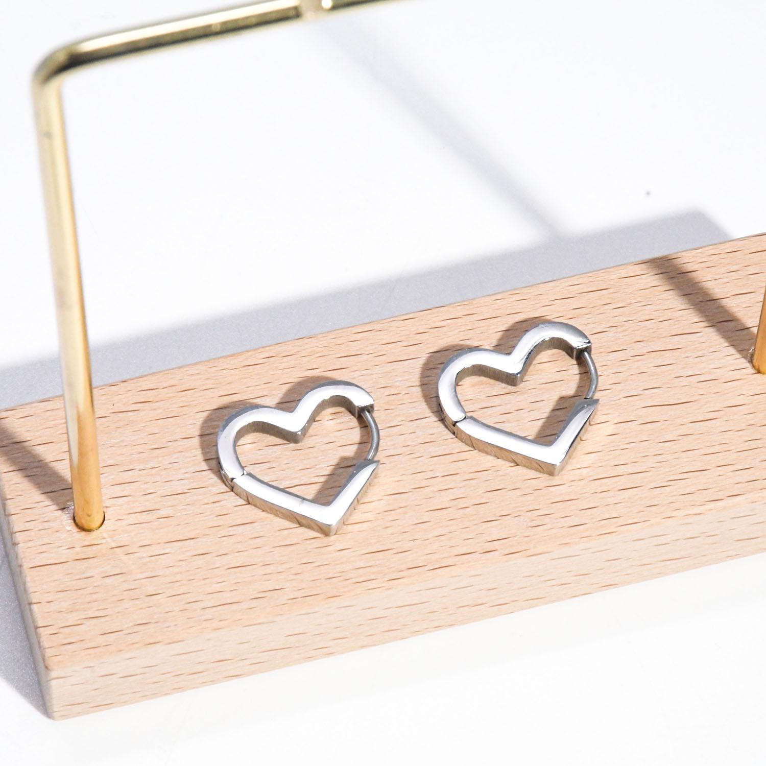 Stainless Steel Heart Geometric Earrings - Light Luxury Fashion Versatile Ear Studs