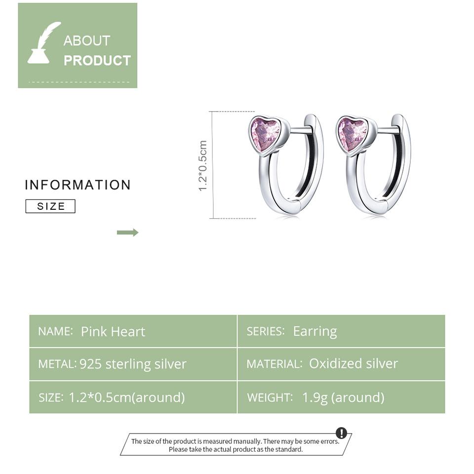 WOSTU 925 Sterling Silver Pink Heart Stud Earrings Ear Buckles Heart-Shaped Earrings For Women Fine Silver Jewelry