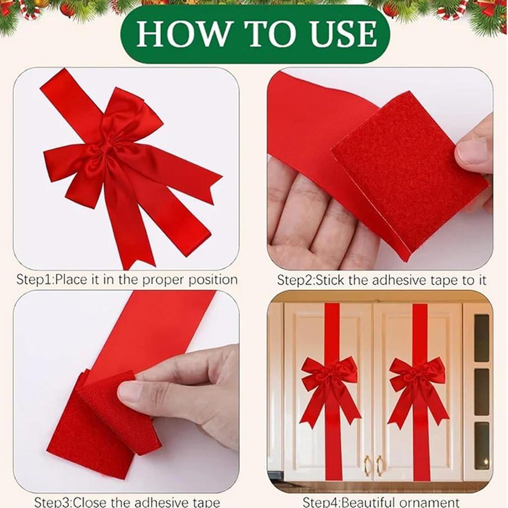Christmas Cabinet Ribbons Bows Reusable Red Ribbons Festival Bows Green/Red Gift Wrapping Bow for Entryways Walls