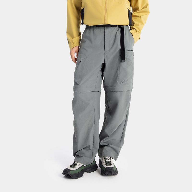 Li Ning CF Suo Versátil Prega Dupla Outdoor Resistente à Água Solto Perna Reta Cor Sólida Bolso Grande Calças Casuais Masculinas Calças Cinza Sombra AYKV213-2