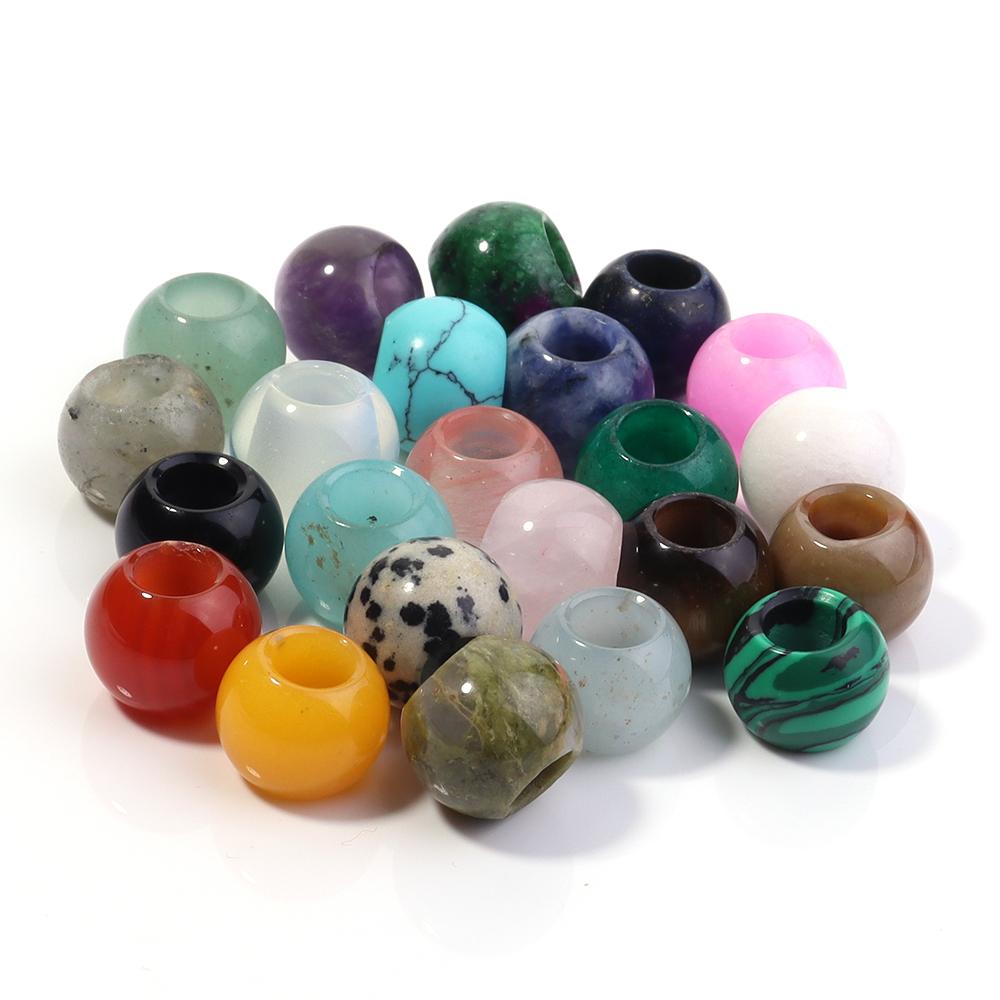 5pcs/lot Natural Stone Big Hole Beads Agate Jade Tiger Eye Turquoise Loose Beads For DIY Handmade Bracelet Earrings Accessories