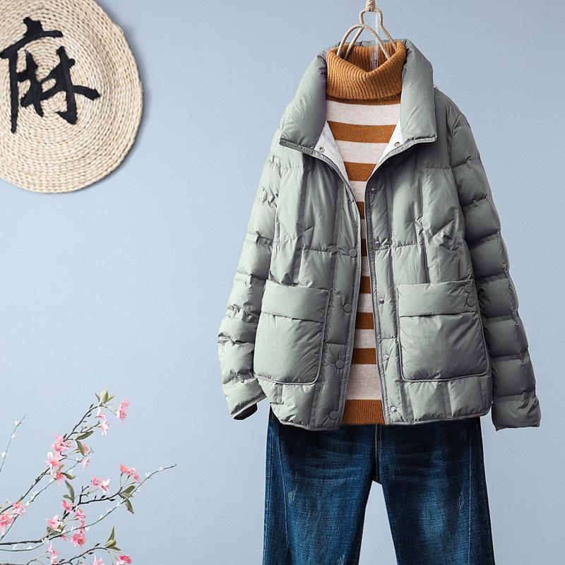 Lightweight Down Jacket Women's Winter Stand-up Collar Loose White Duck Down Jacket Women's Warm and Light Trend