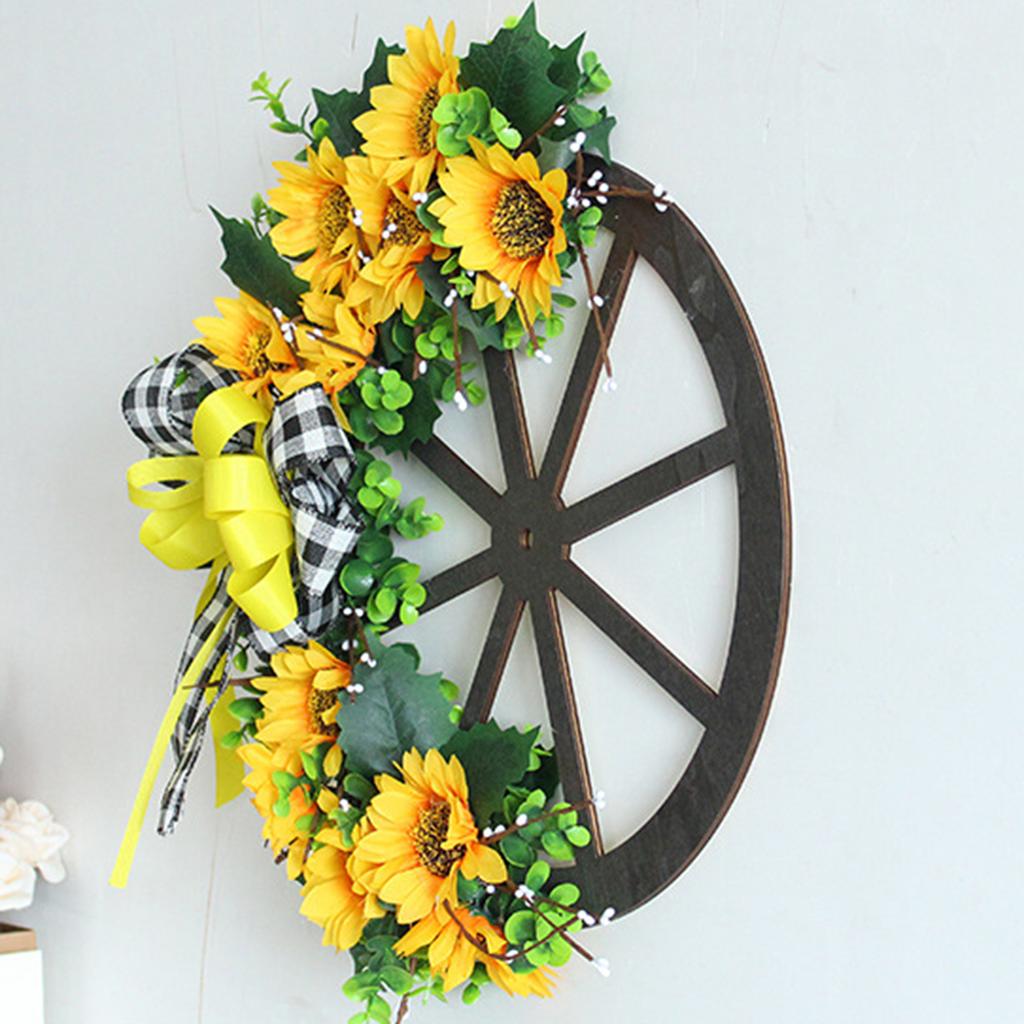 Słonecznikowa Girlanda z Kokardek Ozdoby Sztuczny Kwiat Drewniane Koło Wiszące na Drzwi Dekoracja Ścienna
