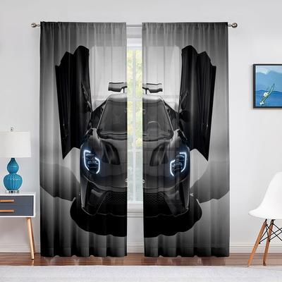 Cortina de voile transparente para carro esportivo Speed preto para decoração de sala de estar, quarto, esportes radicais, cortinas de chiffon, janela, cortina de voile de tule