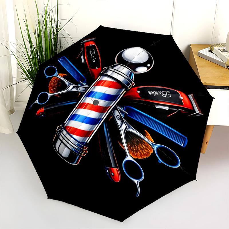 1PC Barber Shop Vintage Style Automatic Umbrella - Suitable Travel Outdoor Portable Umbrella Birthday Gift Daily Essentials