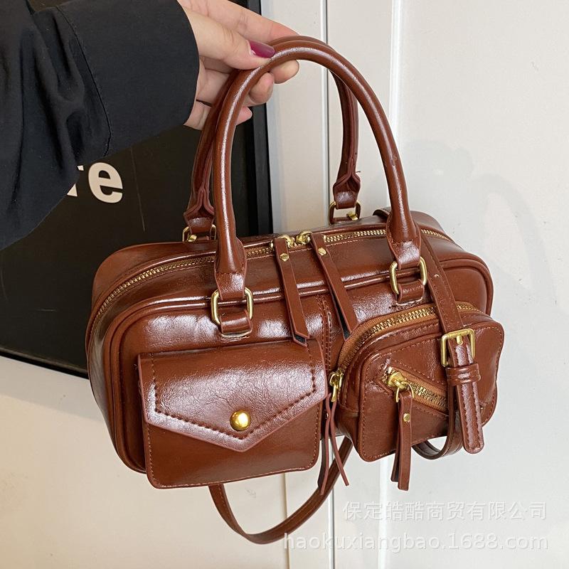 Vintage Maillard Small Bag Women's 2025 New Autumn and Winter Fashion Versatile Messenger Bag Commuter Portable Boston Bag