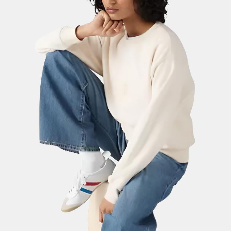 Levis Simple Comfortable Versatile Casual Round Neck Loose Long Sleeve Sweatshirt Women sweatshirt White A7288-0038