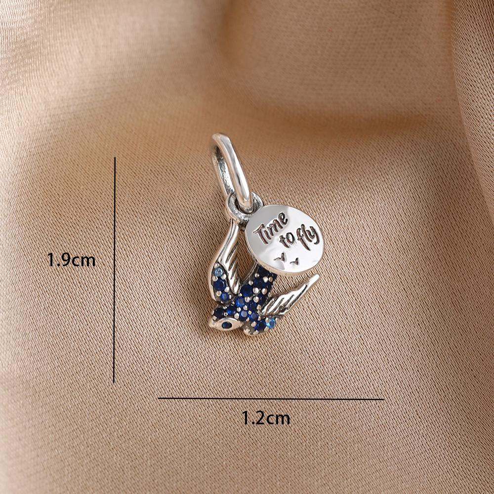 Blue 925 Silver Dolphin Octopus Turtle Swallow Pendant Bead, Suitable for European Bracelet DIY Women's Jewelry Accessories