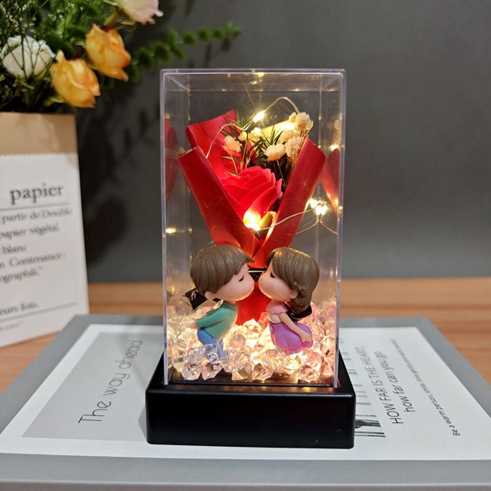 LED Preserved Lampshade with Transparent Cover Square LED Luminous Preserved Flower Cover Soap Bouquet