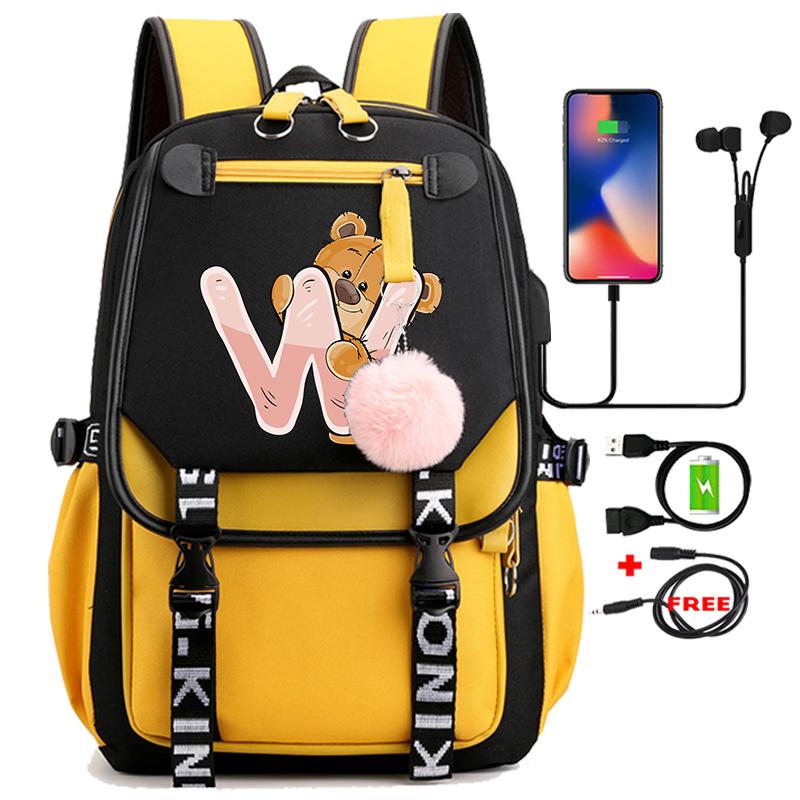 Leinwand Druck 26 Englisch Buchstaben Student Schule Tasche Rucksack Outdoor Teenager Mädchen Büchertasche Laptop Reise Rucksack