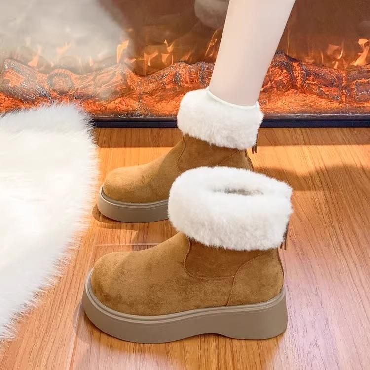 Snow boots winter new thick-soled heightening short boots rear zipper Martin boots fluffy plush thermal cotton shoes