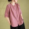 Fan basic solid color cotton short-sleeved shirt women's summer new loose and thin semi-open neck cardigan top