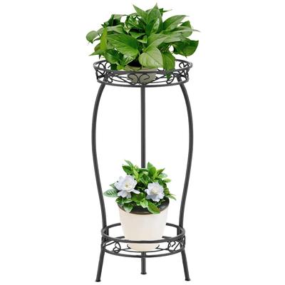 Flower Flower 69cm Gardening Flower Pot Black Stand, Indoor, 2-tier, Shelf, Iron, High, Rack, Home, Office, Garden, Stand, (black)