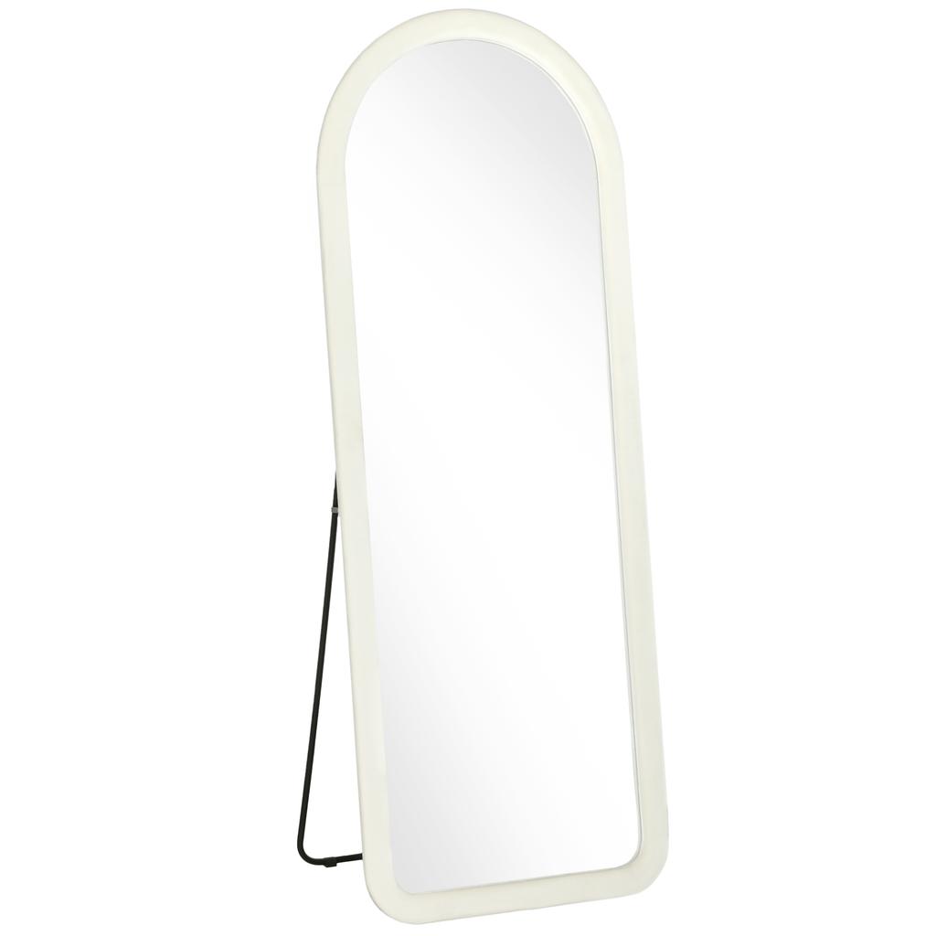 Arched Floor Mirror, 160 x 60 cm, Freestanding or Wall-Mounted, Velvet Frame, Tempered Glass, Cream