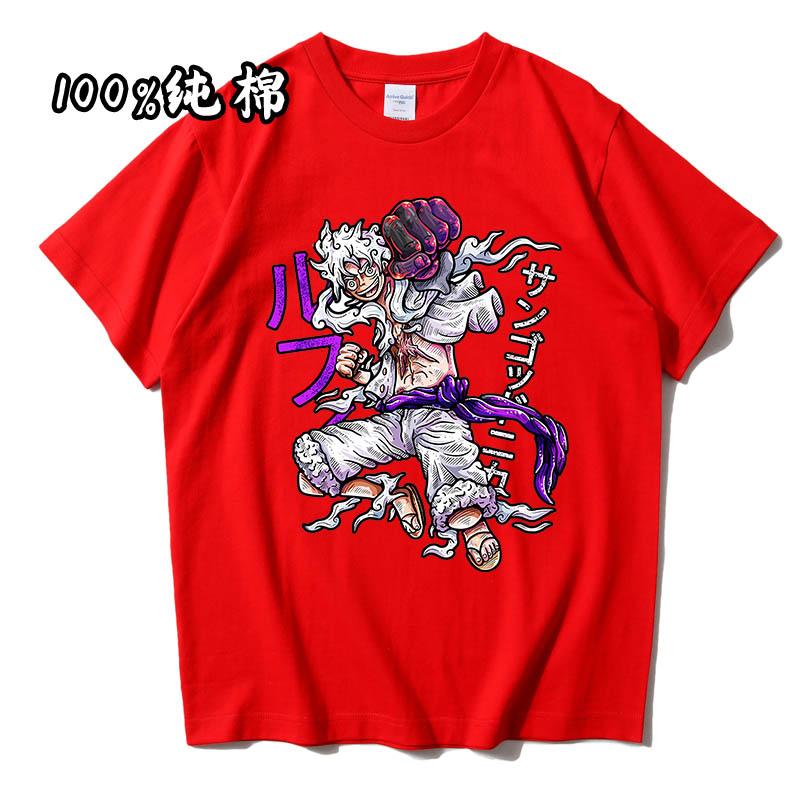 Luffy Luffy 5th Gear Short-sleeved Animation Peripheral One Piece ONE PIECE Gear5 Versatile T-shirt Pure Cotton