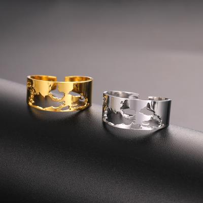 Lemegeton World Map Rings for Men Women Stainless Steel Open Ring Jewelry Hollow Peaceful Finger Band Accessories Gifts Trendy