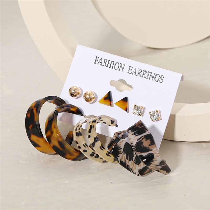 Bohemian Fashion Acrylic Leopard Round Circle Hoop Earrings Set For Women Gold Color Butterfly Pearls Drop Earrings Set Jewelry