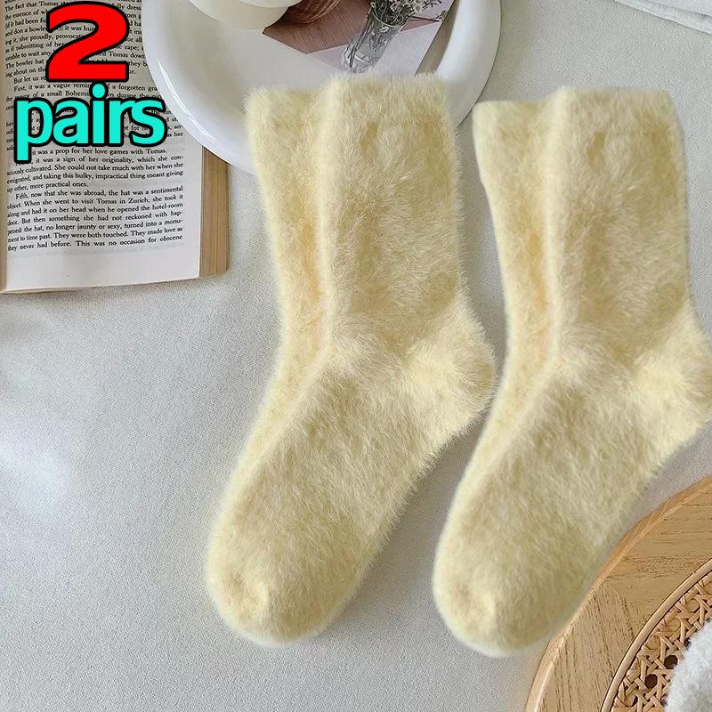 Women Mink Velvet Candy Color Socks Soft Super Elastic Velvet Thicken Warm Plush Winter Autumn Floor Fleece Mid-tube Stocking
