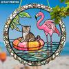 2D Flat, 2D Flat Single-piece, Flamingo and Animal Sun Catcher, 19.99X 19.99cm Round Acrylic Sign, Home Hanging Decorative Sign, Suitable for Tropical