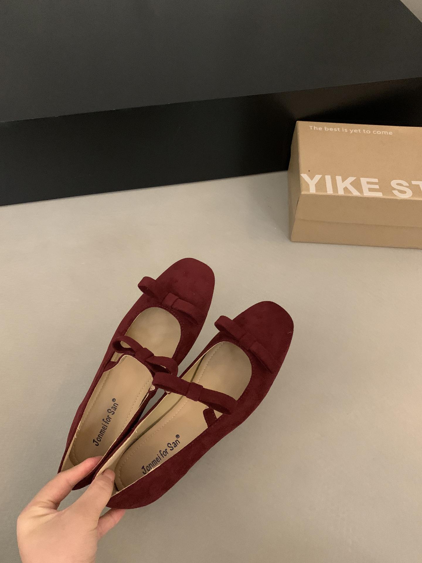 

French retro double bow inner height increase Mary Jane shoes women s 2025 autumn new light mouth suede ballet shoes 39