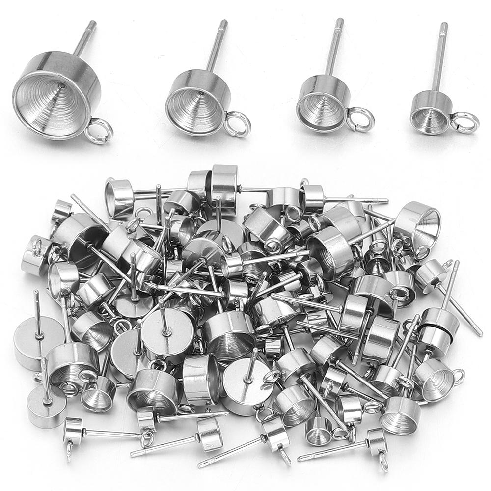 20pcs/lot Stainless Steel Stud Earring Base Settings Fit 4 5 6 8mm Cubic Zircon Stones DIY Jewelry Making Earrings Accessories