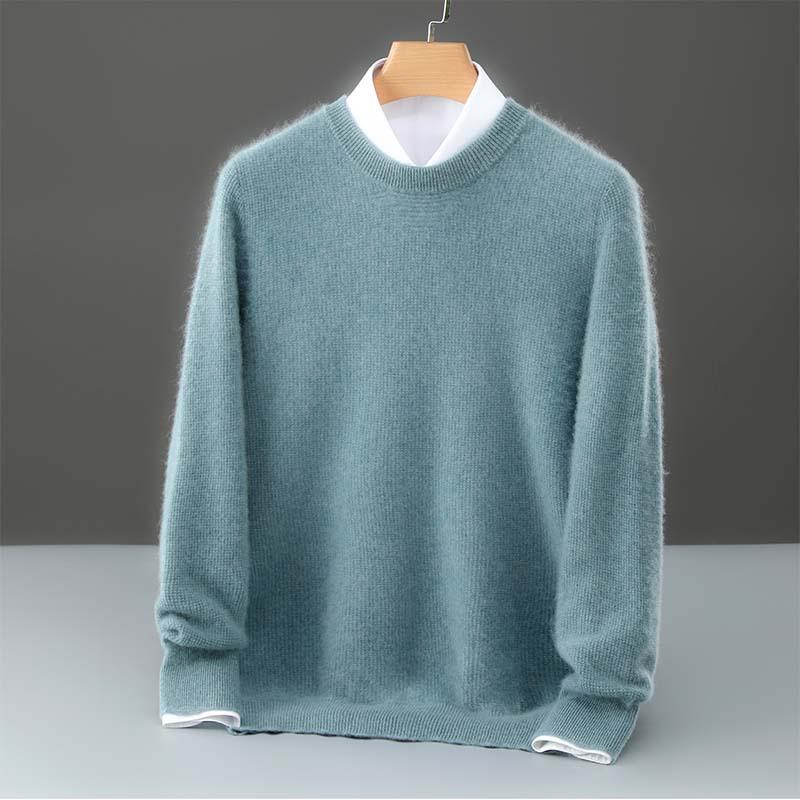 Men's Round Neck Thickened Business Pullover – 100% Australian Wool Cashmere Base Layer for Autumn/Winter.