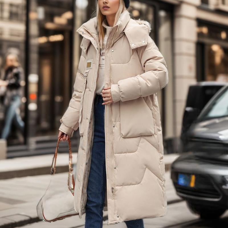 Winter Mid To Long Length Hooded Down Cotton Jacket Women's Thick Over Knee Waterproof Parka Coat Hooded Big Pocket Outercoat