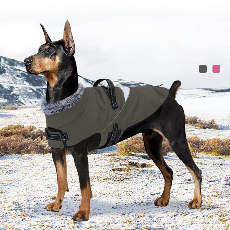 Warm Cozy Fleece-lined Dog Jacket with Explosion-proof Push Handle Reflective Safety Outdoor Walking Dog Coat Large Dogs Clothes