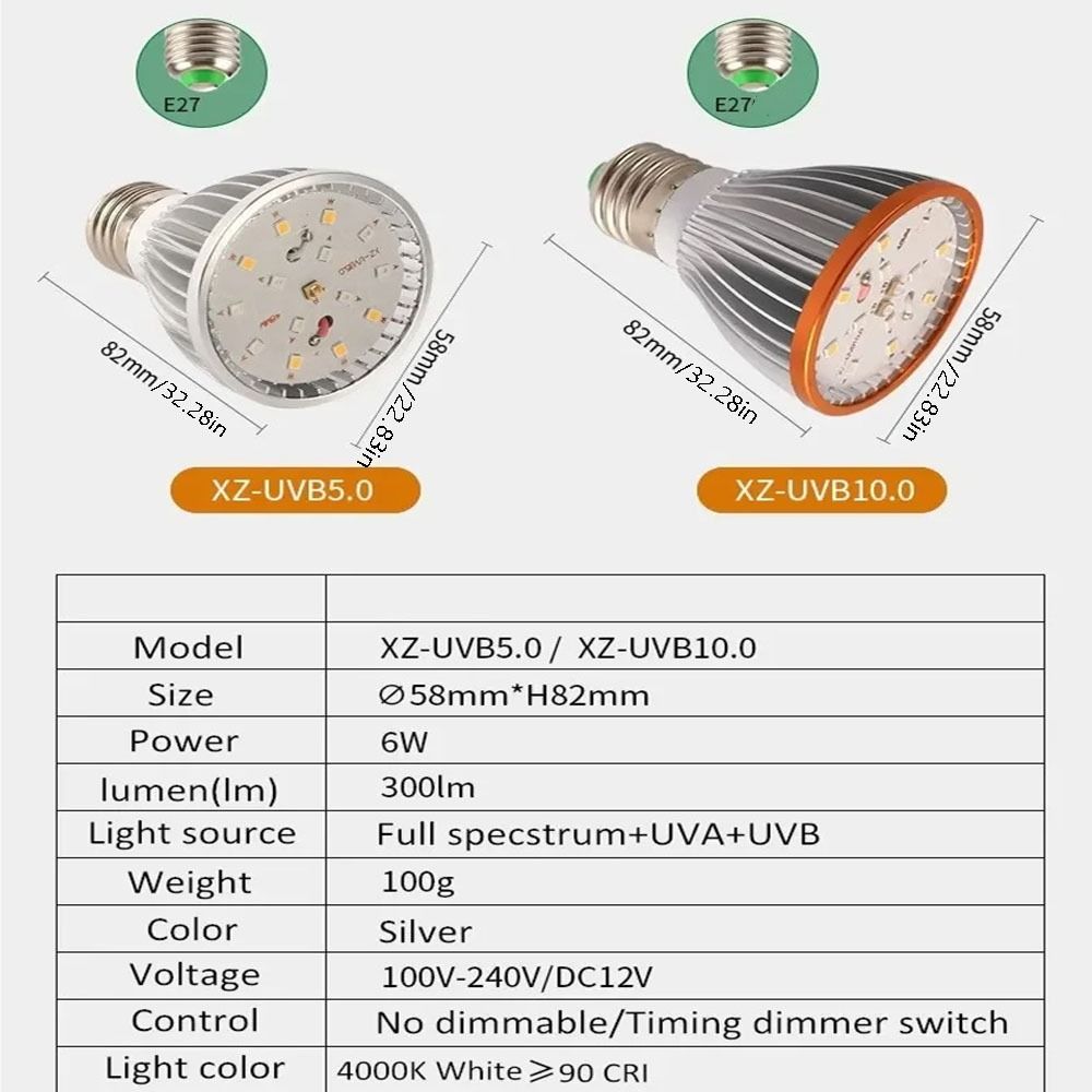 Lamp Spot LED Reptile Light Bulb UVA UVB Full Spectrum 5.0/10.0 Terrarium Lamp Lighting E27 Small Pet Heating Bulb Night Vision