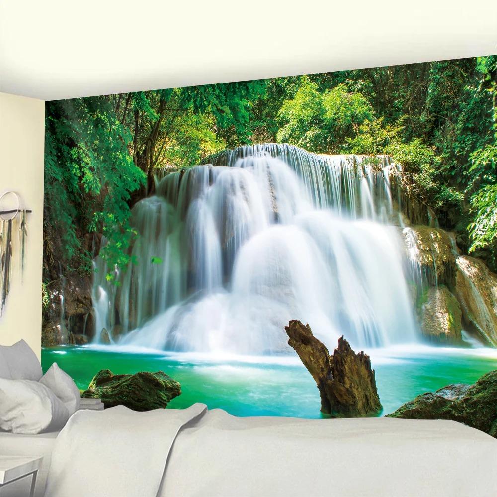 Forest Waterfall Psychedelic Scene Hanging Cloth Bedroom Living Room Tapestry Home Wall Decoration Tapestry
