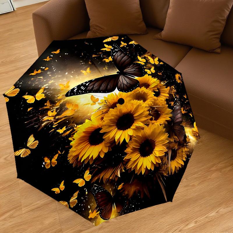 1PC Butterfly Sunflower Umbrella-8-Rib Reinforced, Automatic Open, Lightweight & Durable, Fashion Accessory for Outdoor, H0389