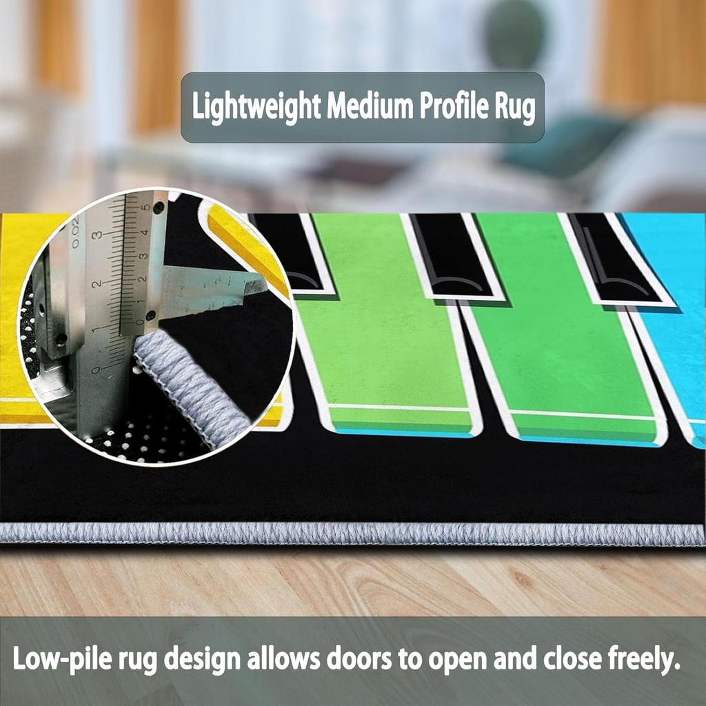 Music Color Piano Key Notes Print Round Area Rug,Cartoon Style Washable Circular Carpet Runner - Non Slip Circle Rug Carpet Mat