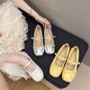 Silver Flat Ballet Single Shoes Women's New Temperament Bow Word with Mary Jane Shoes