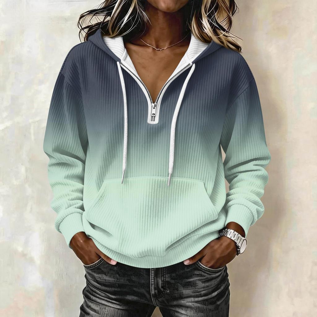 Damen Mode Langarm Farbverlauf Print Kapuzenpullover Sweatshirt
