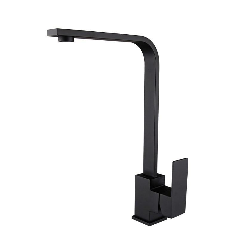 

Rotatable Stainless Steel Kitchen Faucet with Square Tube for Hot & Cold Water Black 201, 1200g