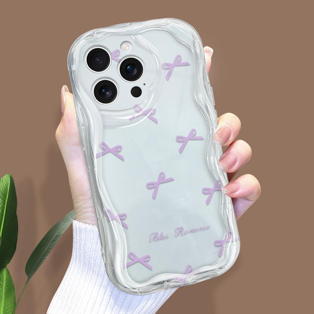 For iPhone 16 15 14 Samsung S25 S24 S23 A06 A13 A14 A15 A16 A55 Redmi 14C 13C Note 14 13 12 Purple Bowknot Design Full Lens Protect Phone Case