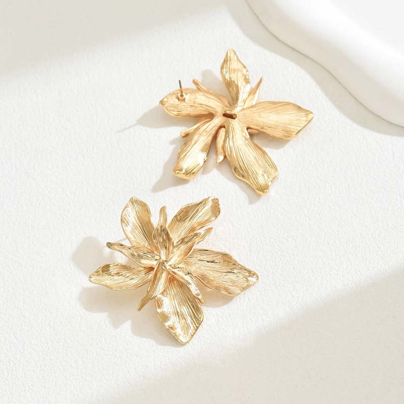 Vintage Metall Goldfarbe Blume Große Ohrringe Für Frauen Mode Floral Statement Ohrringe Schmuck Geschenk