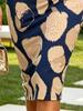 Navy Beige Abstract Leopard Print One Shoulder Spaghetti Strap Bodycon Midi Dress Slim Fit Waisted Dress