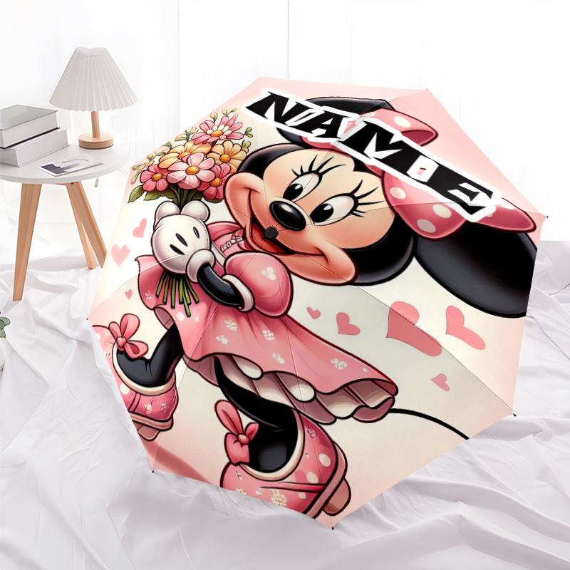 Personalized Name Minnie Print Umbrella - Automatic Open/Close, Eight-Rib Durable Frame, Automatic Folding Umbrella