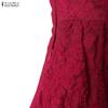 ZANZEA Women Elegant Hollow Lace Patchwork Casual Short Sleeve Dress
