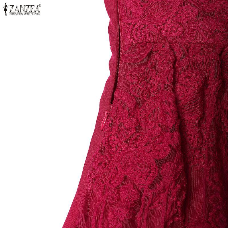 ZANZEA Women Elegant Hollow Lace Patchwork Casual Short Sleeve Dress